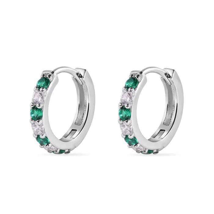 Pendiente de aro de plata de ley rodiada con circonita verde transparente de 12,6 mm – STE01330-GREEN