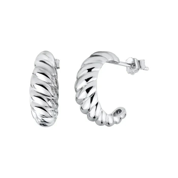 Pendiente de aro semi-trenza de plata de ley 925 rodiada – STE01328