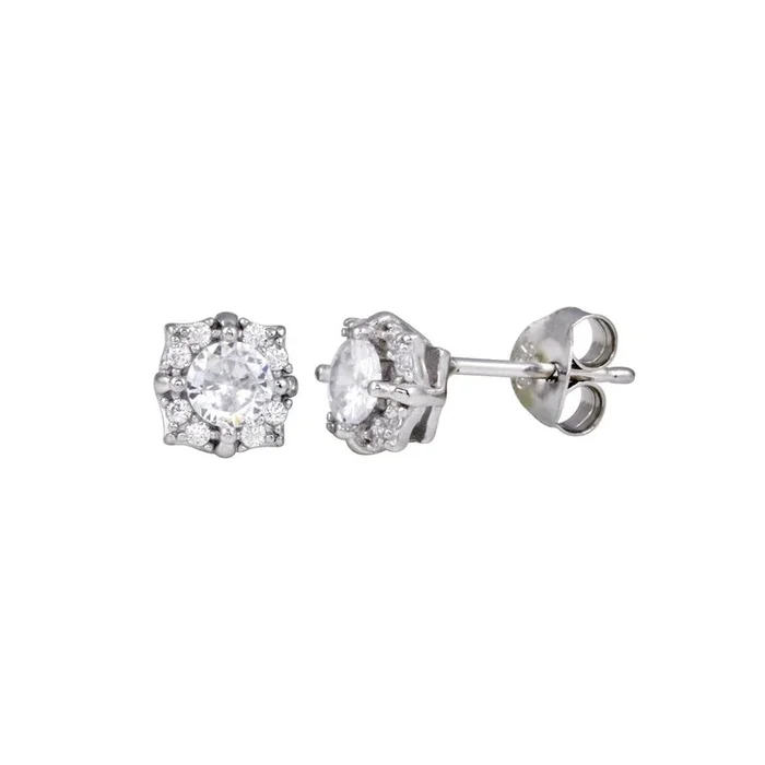 Pendiente de flor de circonita cúbica en plata de ley 925 rodiada – BGE00723