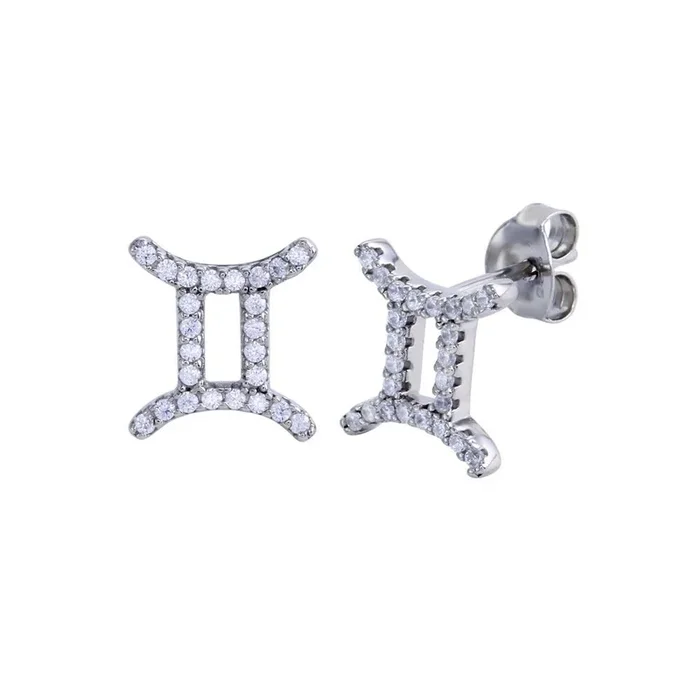 Pendiente de plata de ley 925 con circonita cúbica y signo del zodiaco Géminis – BGE00699