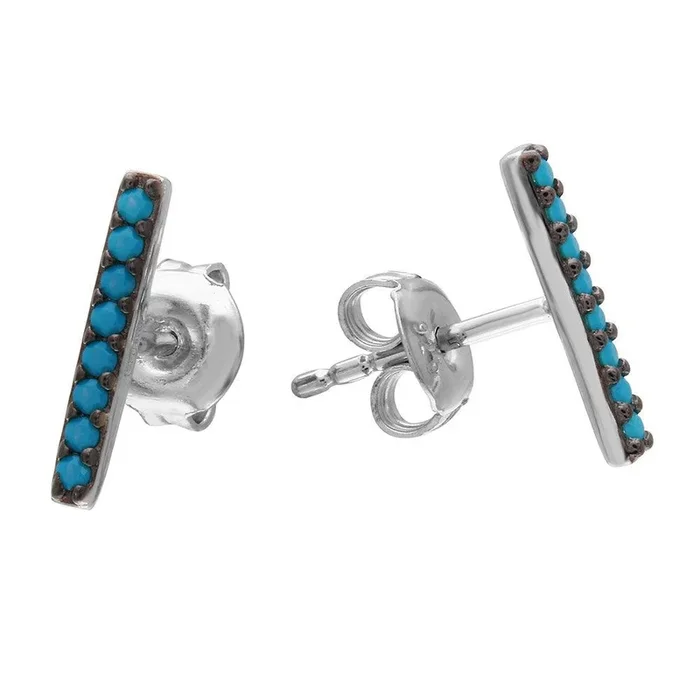Pendientes Barra Plata 925 Rodiada Negra con Piedras Turquesas Sintéticas – GME00076BLK-T