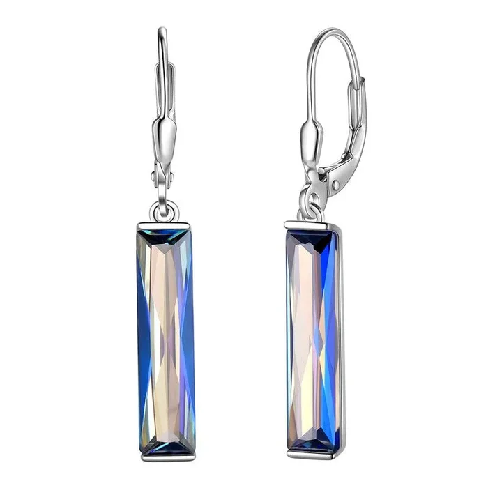 Pendientes colgantes con barra de topacio místico azul, joyería para mujer, Plata de Ley 925