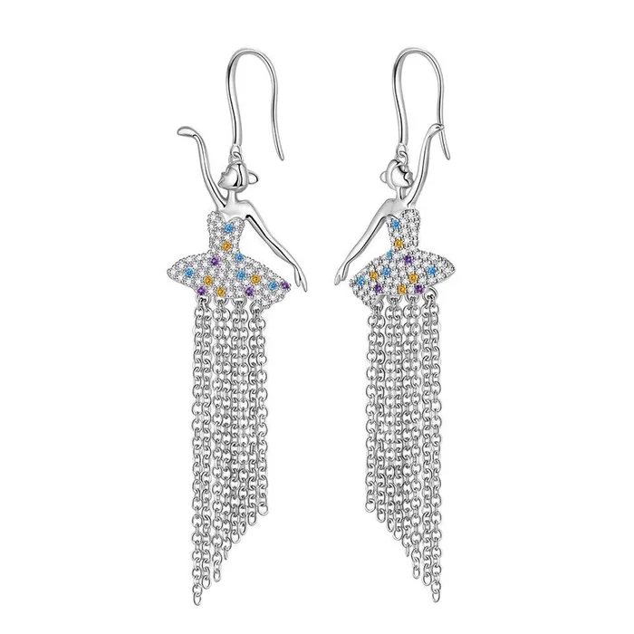 Pendientes colgantes de bailarina de ballet, joyería de arcoíris, regalo de cumpleaños para mujeres y niñas, plata de ley 925