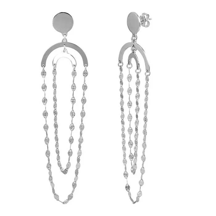 Pendientes colgantes de cadena de doble vuelta en plata de ley 925 rodiada – ARE00014RH