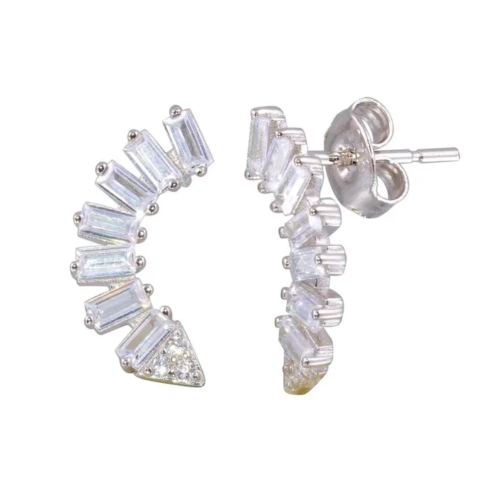 Pendientes colgantes de media luna con circonitas cúbicas baguette en plata de ley 925 rodiada – STE01193