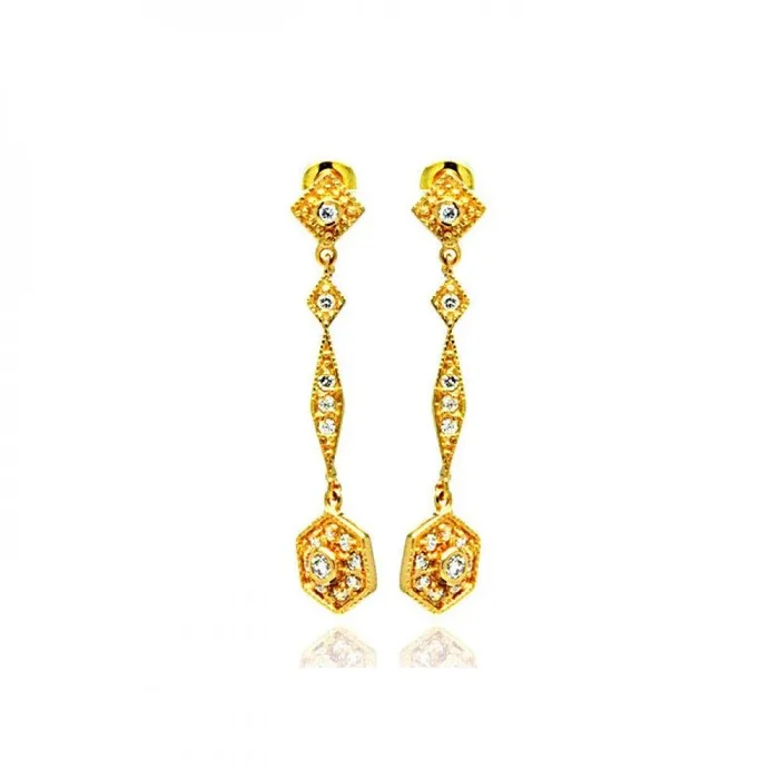 Pendientes colgantes de plata 925 con circonita cúbica chapada en rodio y oro – BGE00188