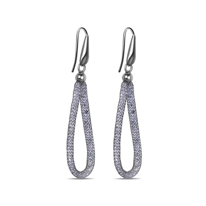 Pendientes colgantes de red con cristales de malla y baño de rodio negro en plata de ley – ECE00018bL