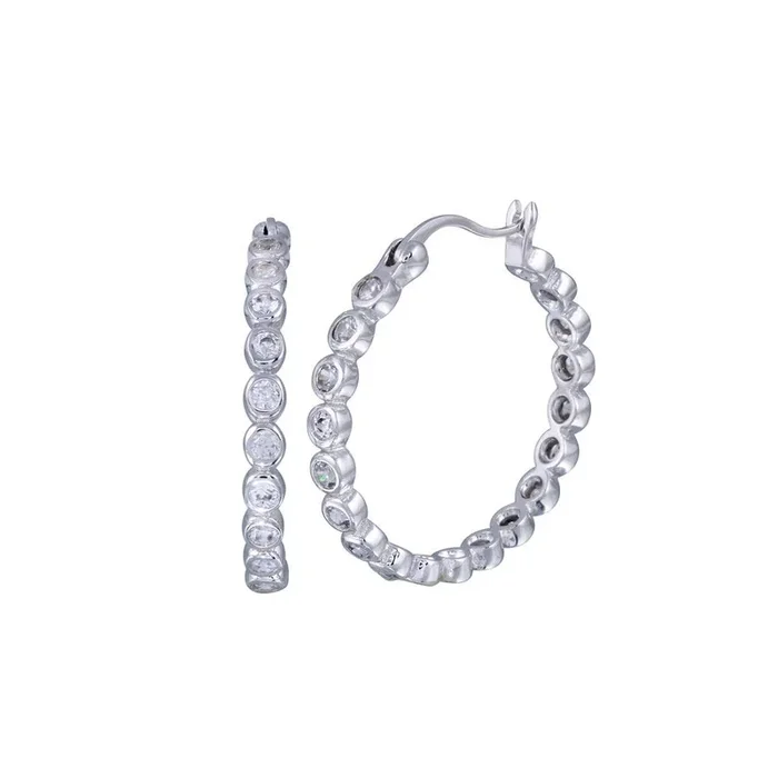 Pendientes de aro con circonita cúbica redonda chapada en rodio en plata 925 – STE00295