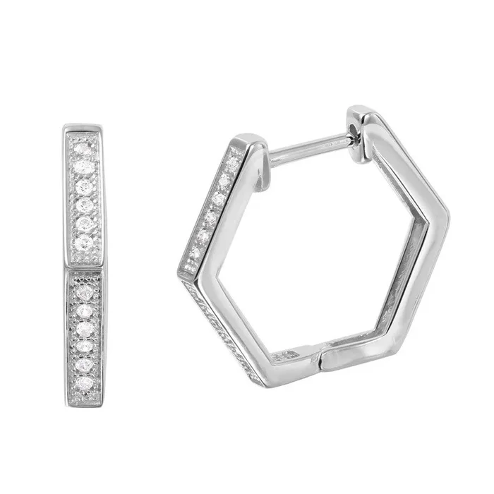 Pendientes de aro con circonita octágono fino chapado en plata 925 – GME00033RH