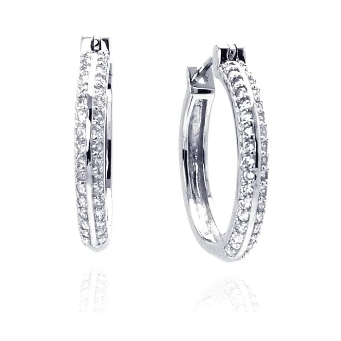 Pendientes de aro de plata 925 chapados en rodio con micro pavé de circonita transparente – ACE00013