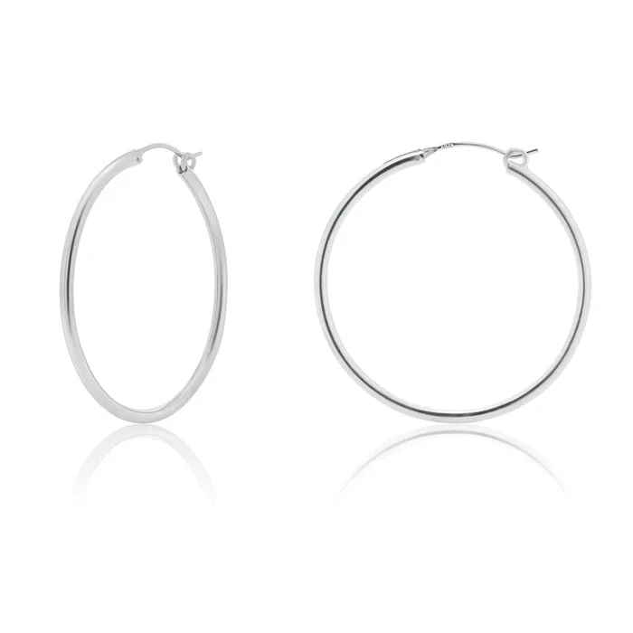 Pendientes de aro de plata de ley 925 pulida con bisagra redondeada de 2 mm – HP01-2