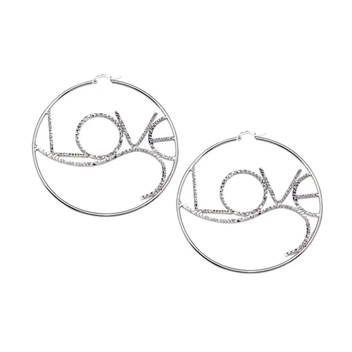 Pendientes de aro de plata de ley 925 pulida con corte de diamante – HP07