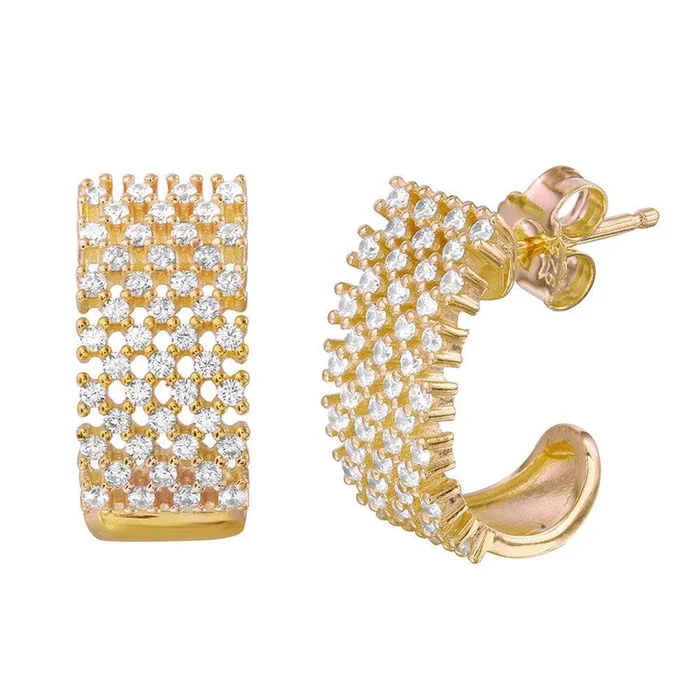 Pendientes de aro semihuggie con circonita cúbica gruesa chapada en oro de plata 925 – ACE00083GP