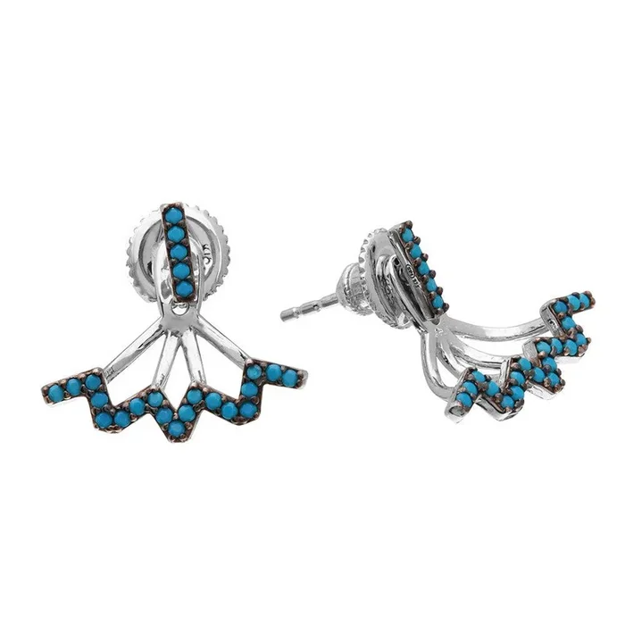Pendientes de barra turquesa de plata de ley 925 rodiada con cierre en zigzag – GME00055BLK-T