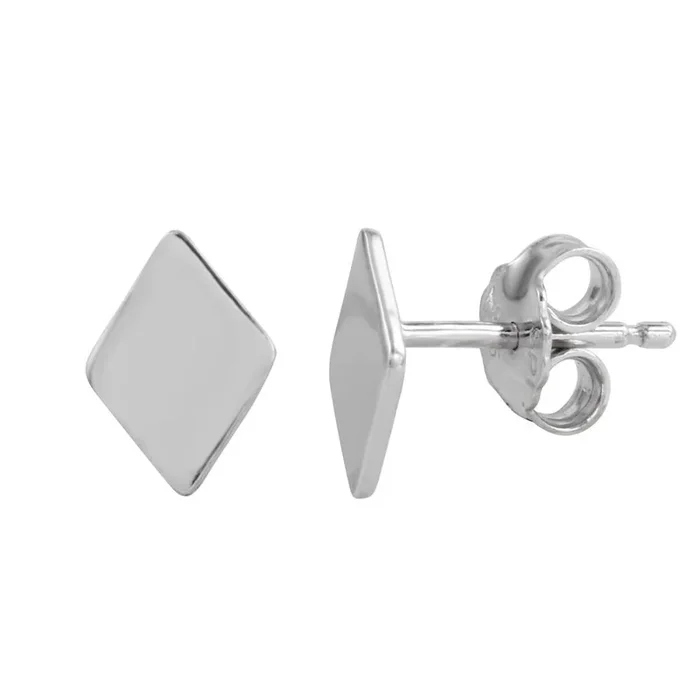 Pendientes de botón con forma de diamante en plata de ley 925 rodiada – SOE00006