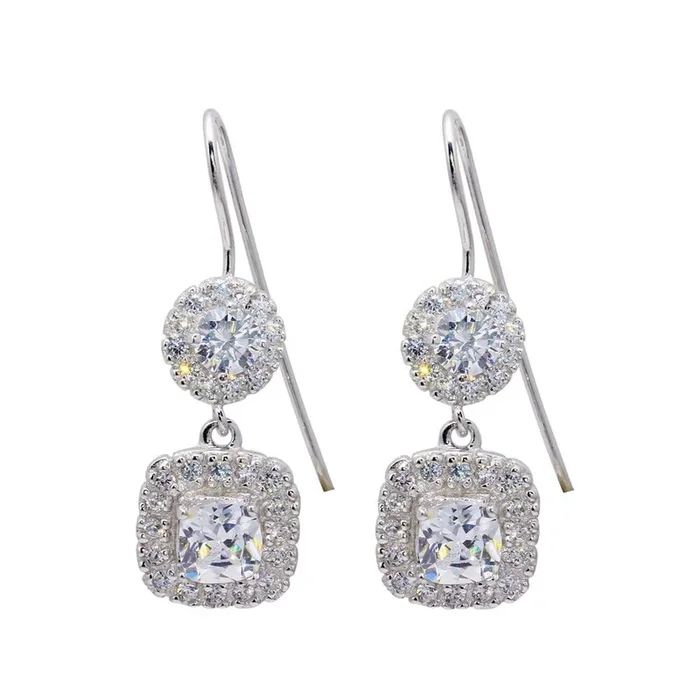 Pendientes de gancho colgantes con circonita cúbica rectangular chapados en rodio de plata 925 – STE00209