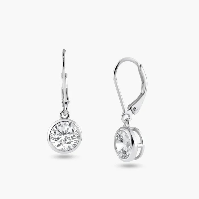 Pendientes de gancho colgantes redondos con circonita transparente chapada en rodio de plata 925 – STE00877