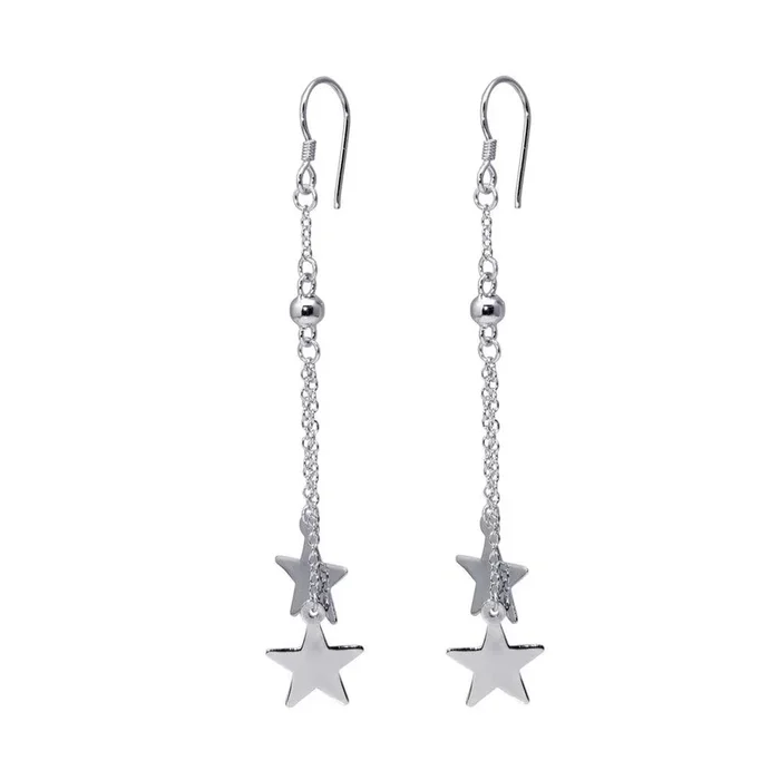 Pendientes de gancho de estrella sólida colgante de dos alambres chapados en rodio de plata 925 – DSE00037