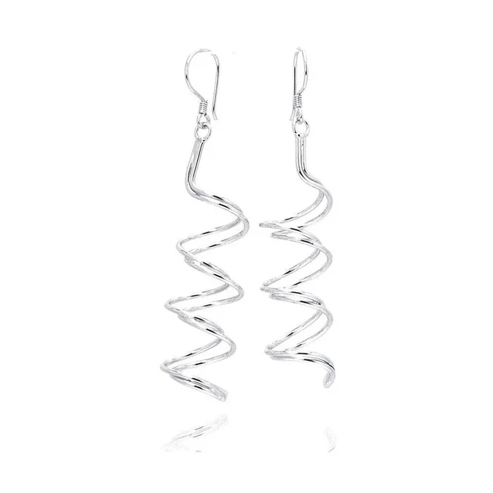 Pendientes de gancho en espiral con doble colgante chapado en rodio en plata 925 – DSE00023