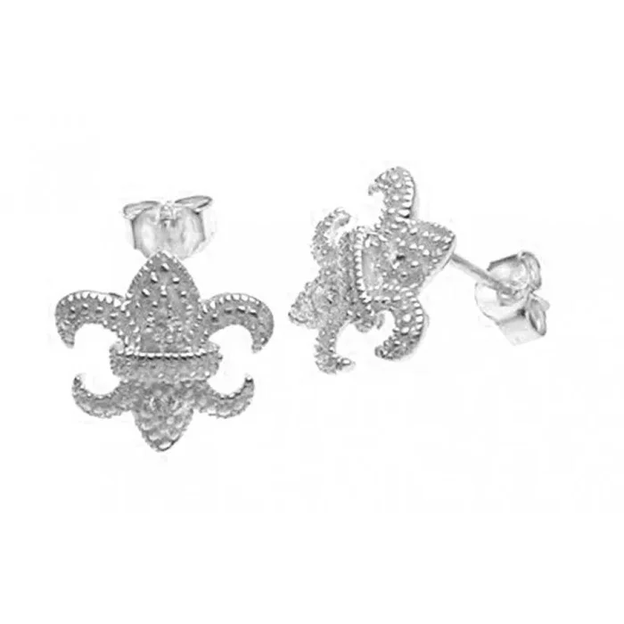 Pendientes de plata 925 chapados en rodio con flor de lis y circonita cúbica – STE00571