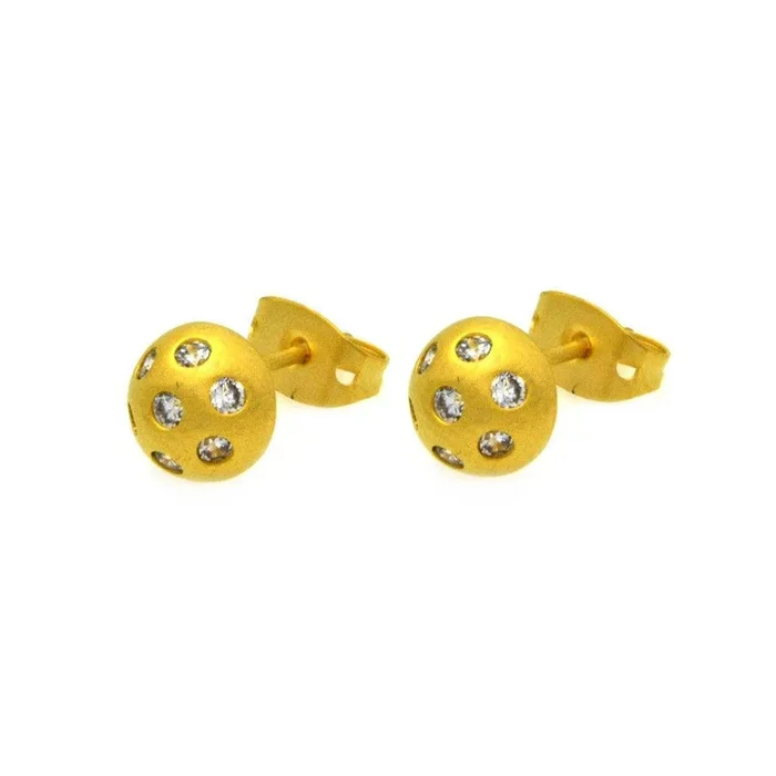 Pendientes de plata 925 con circonita cúbica y bola de discoteca redonda chapada en rodio – BGE00265