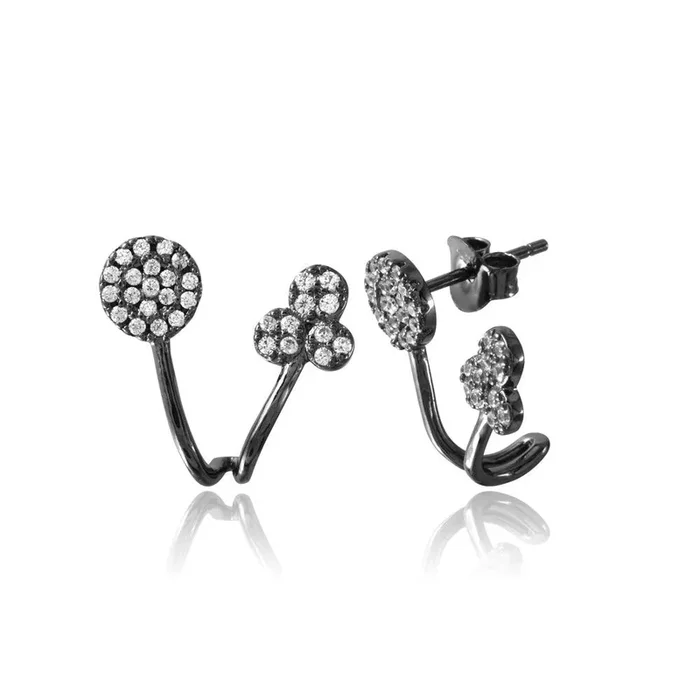 Pendientes de plata de ley 925 con baño de rodio negro y trébol de tres hojas – BGE00546