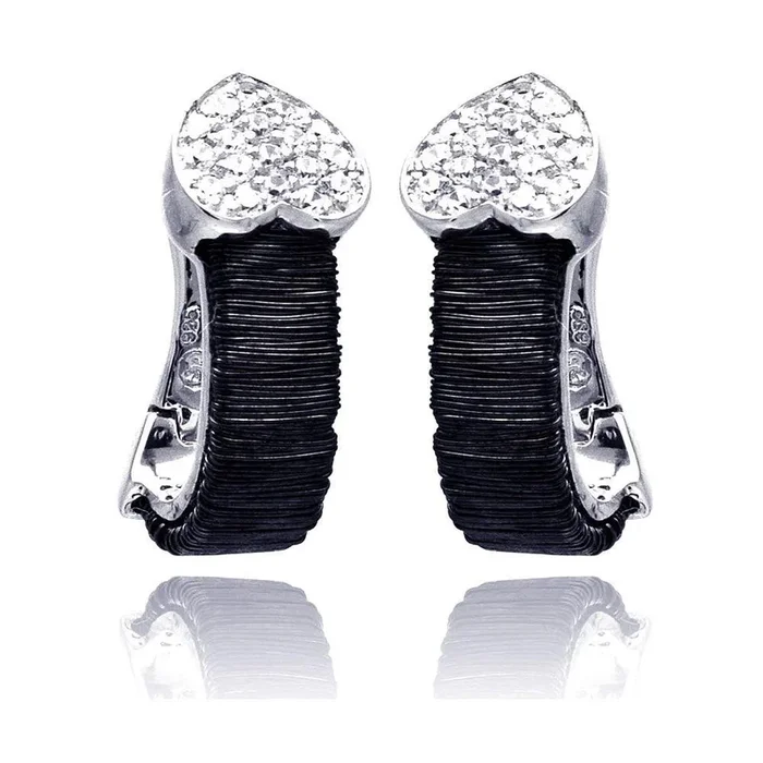 Pendientes de plata de ley 925 con incrustaciones de circonita cúbica en forma de corazón y cierre de palanca de ónix negro – BGE00133