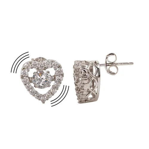 Pendientes de plata de ley 925 rodiada con circonitas danzantes en forma de corazón – STE01147