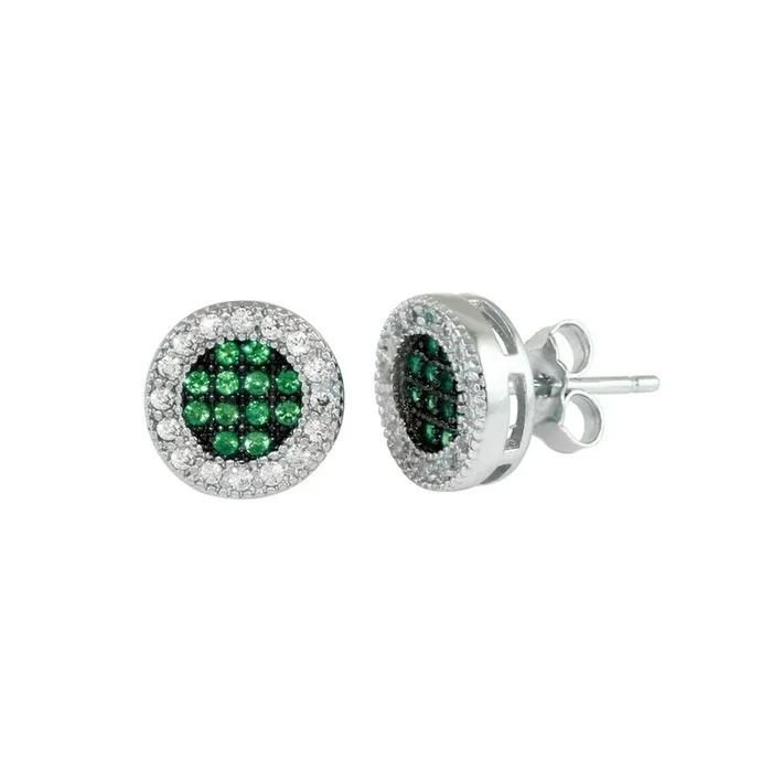 Pendientes de plata de ley 925 rodiada con halo de circonitas cúbicas transparentes y verdes – BGE00631GRN