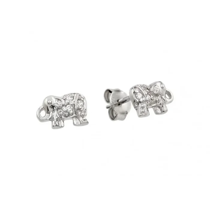 Pendientes de tuerca con circonita transparente de elefante chapado en rodio de plata 925 – STE00906