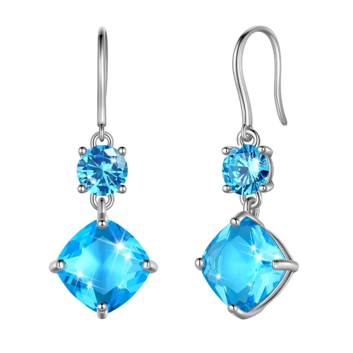 Pendientes largos con gancho de plata de ley 925 con piedra de nacimiento de marzo para mujer, joyería de topacio azul aguamarina, regalo de cumpleaños y día de la madre.
