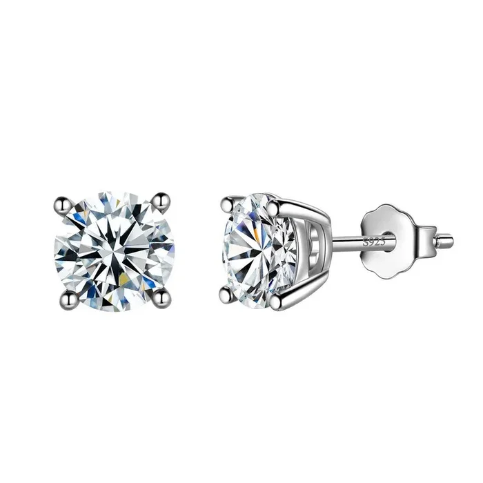 Pendientes redondos de diamantes de abril con piedra natal, joyería para mujeres y niñas, regalo de cumpleaños, plata de ley