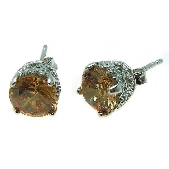 Pendientes redondos de plata 925 con baño de rodio y circonitas color champán – STE00581CH