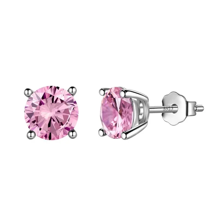 Pendientes redondos de turmalina con piedra natal de octubre, joyería para mujeres y niñas, regalo de cumpleaños, plata de ley