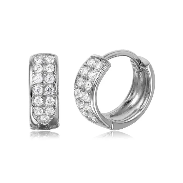 Pendientes tipo argolla de plata 925 con circonitas chapadas en rodio – GME00051