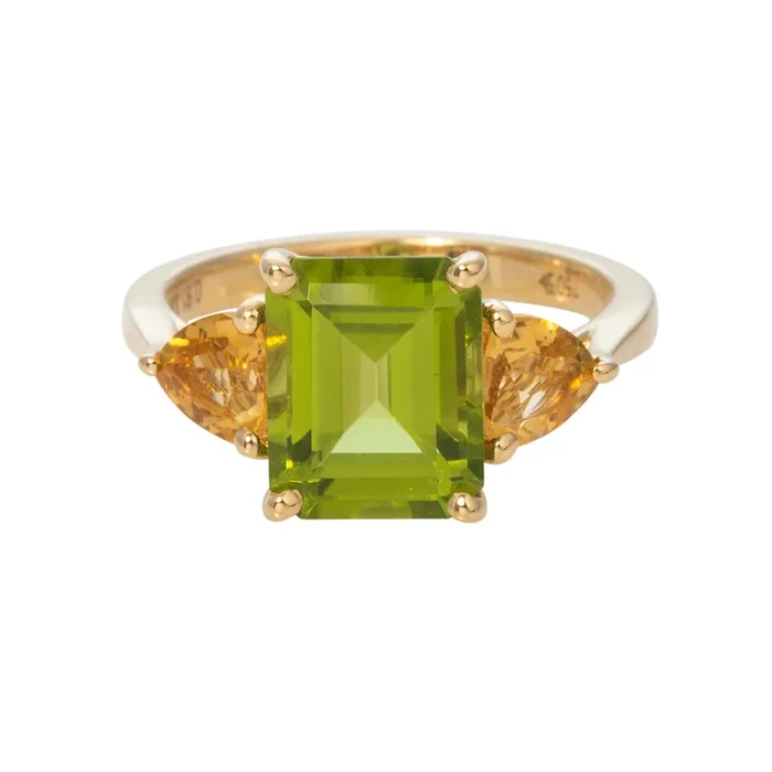 Peridot & Citrine Three-Stone 18K Yellow Gold Ring