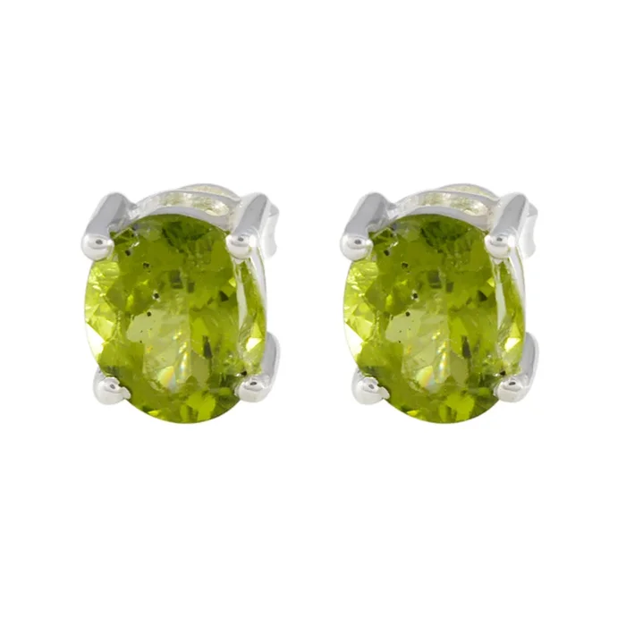 Peridot African Hazel Solitaire Stud Green 925 Sterling Silver Earring