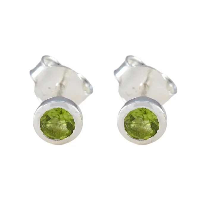 Peridot American Mei Solitaire Stud Green Silver Earring