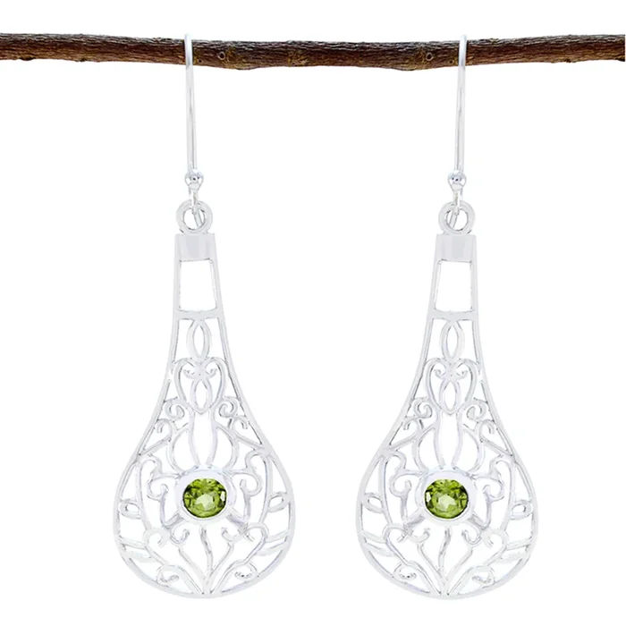Peridot French Eleanor Solitaire Dangle Green 92.5 Silver Earring
