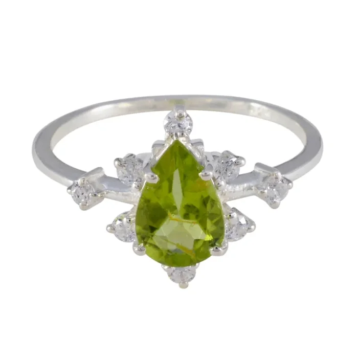 Peridot Halo American 925 Sterling Silver Green Gemstones Delicate Modern Ring Jewellery