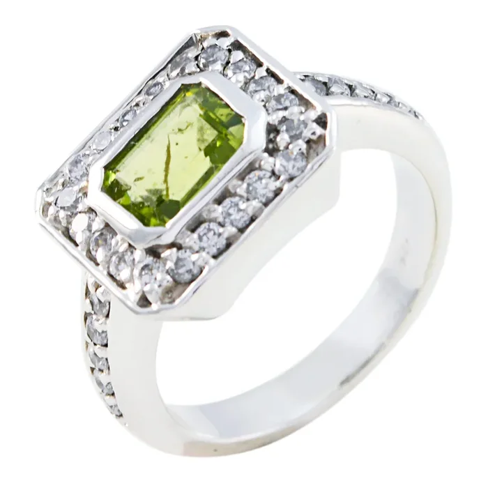 Peridot Halo French Silver Green Gems Classic Fairytale Ring Jewellery