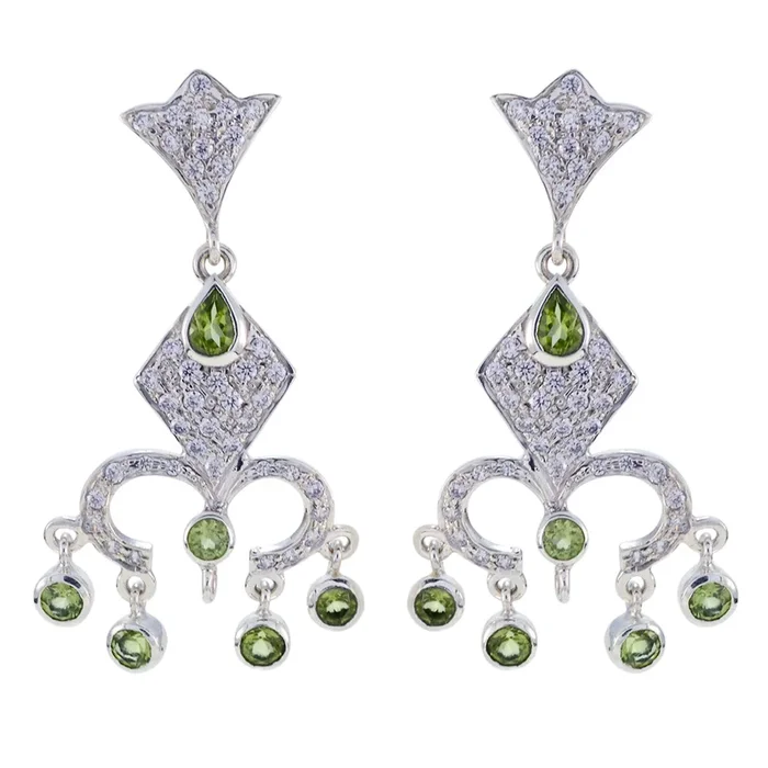 Peridot Indian Meera multiple Dangle Green 92.5 Silver Earring
