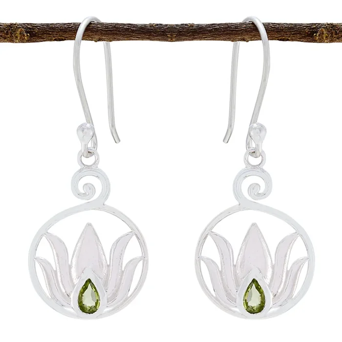 Peridot Middle Eastern Camilla Solitaire Dangle Green Sterling Silver Earring