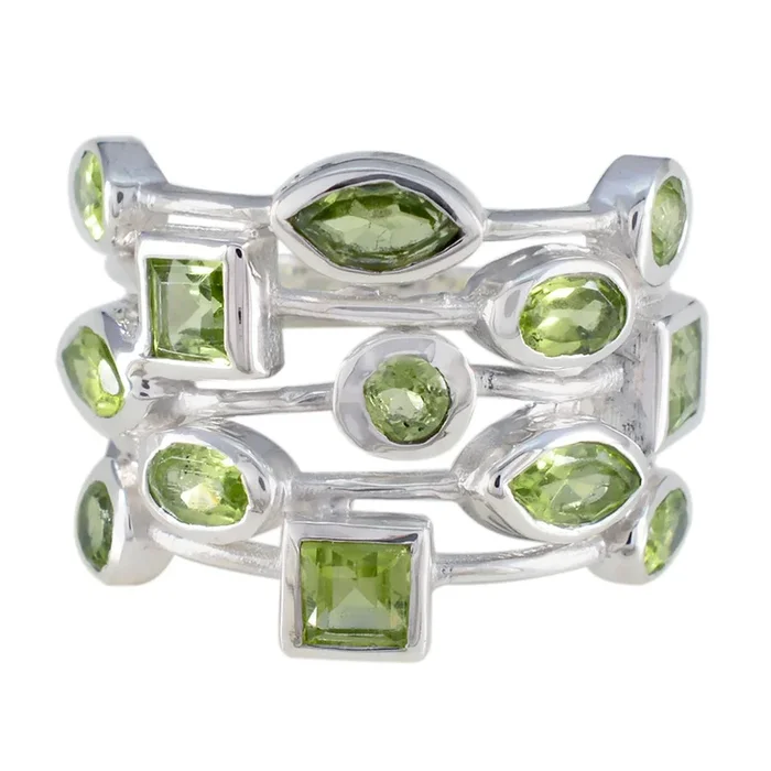 Peridot multiple African 925 Sterling Silver Green Gems Eye-catching Contemporary Ring Jewellery
