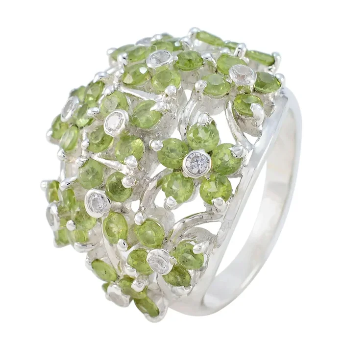Peridot multiple African Sterling Silver Green Gems Statement Floral Ring Jewelry