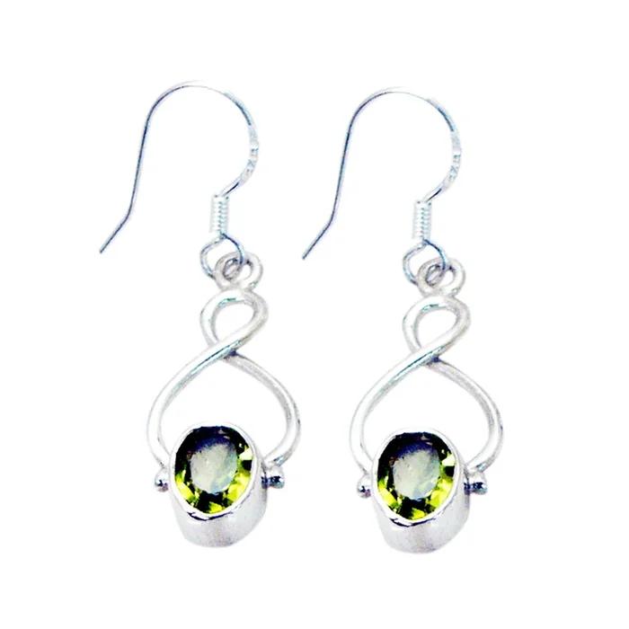 Peridot Russian Aria Solitaire Dangle Green Silver Earring