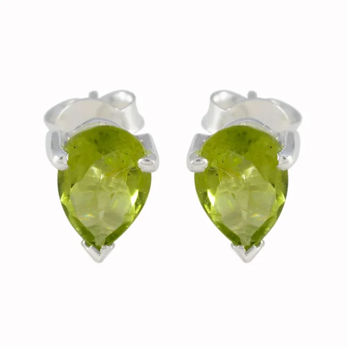 Peridot Russian Dayana Solitaire Stud Green 925 Silver Earring