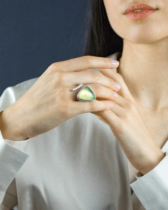 Peridot Silver Open Ring