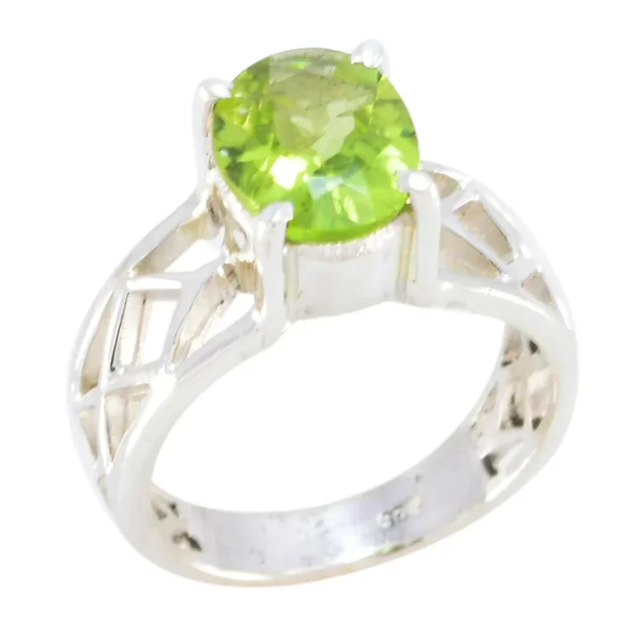 Peridot Solitaire Italian Silver Green Gemstones Featherlight Rope-Wire Ring Jewellery