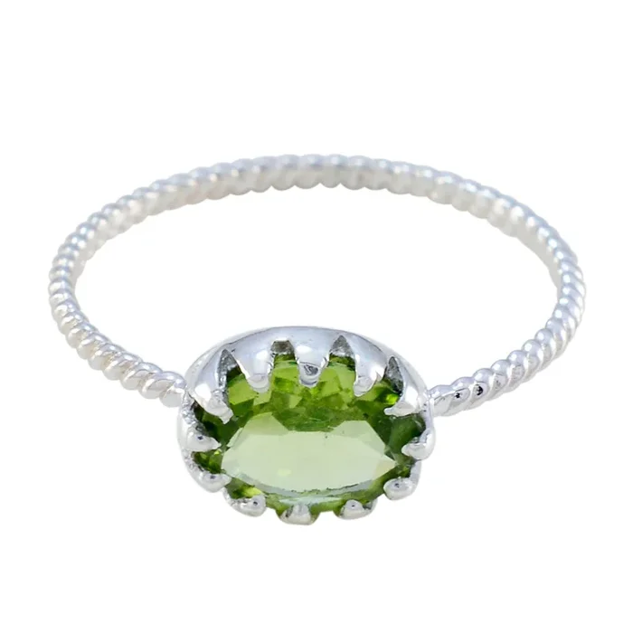 Peridot Solitaire Japanese Sterling Silver Green Gemstone Elegant Twist Ring Jewelry